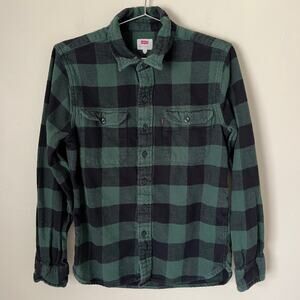 Levi's Women's Green Plaid Button Down 100% Cotton Shirt Size S